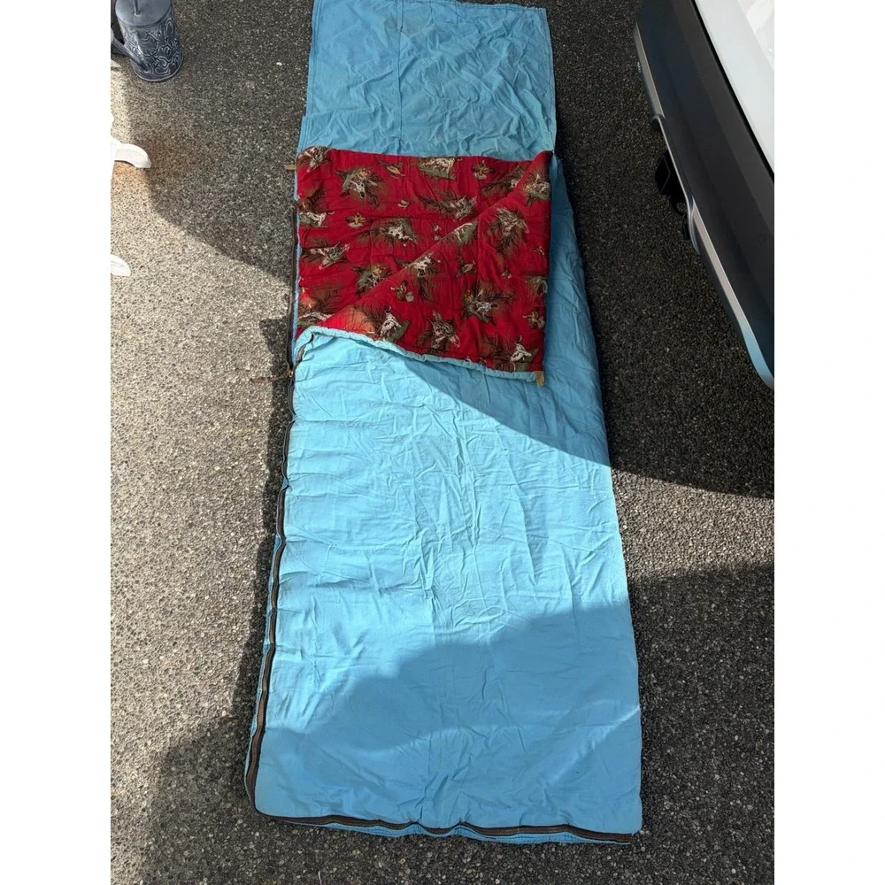 Vntg 1960 Adult Flannel Sleeping Bag Zip Together Hunting Camping 30